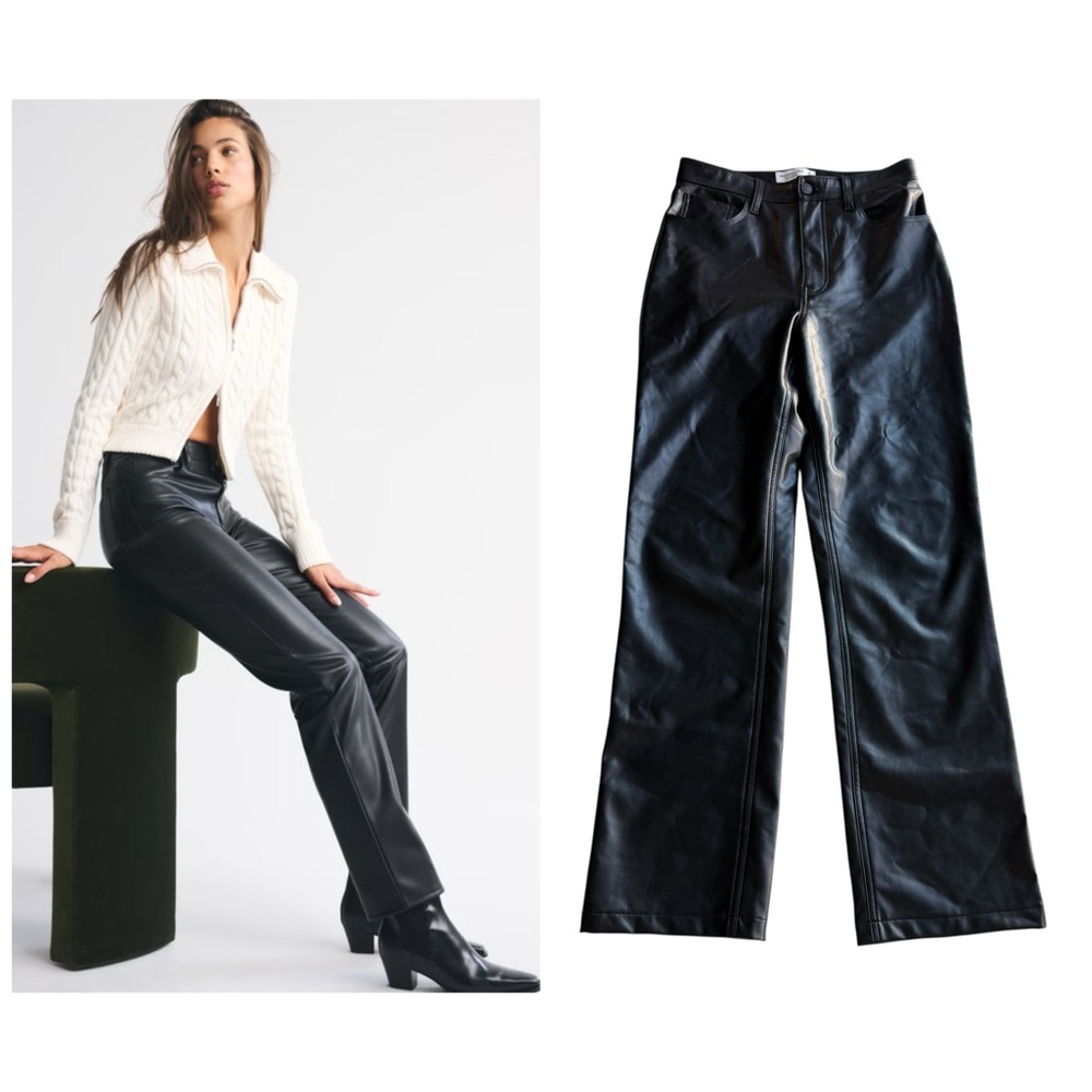 Abercrombie & Fitch Vegan Faux Leather Pant Black Size 28/6 NWOT Straight 90’s - Picture 1 of 9